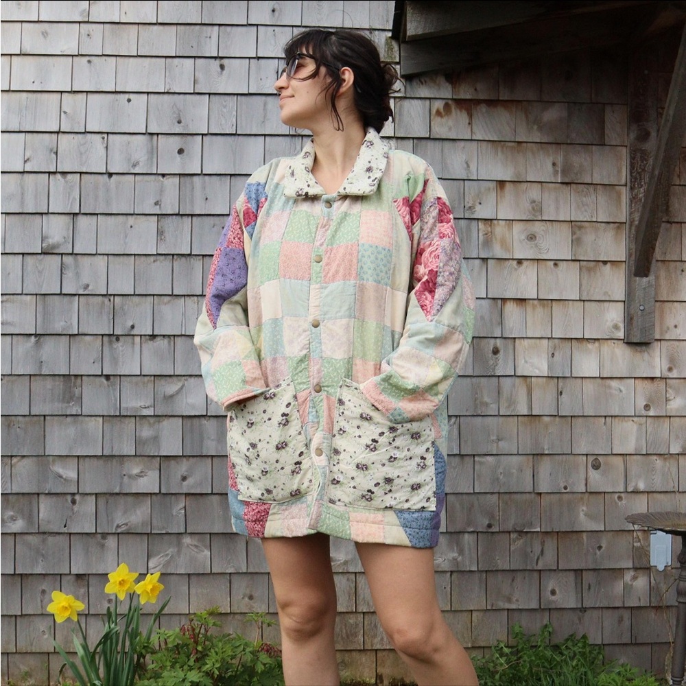 Upcycled Quilt Coat Vintage Handmade Patchwork Chore Barn Jacket Large - Picture 4 of 4